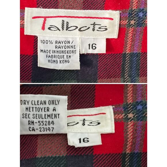 Vintage Talbots perfect plaid collarless button-down blouse size large L - Picture 6 of 7